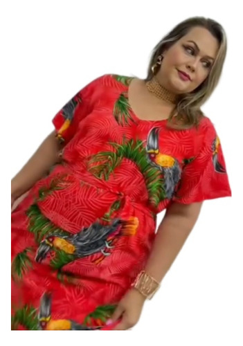 Vestido Curto Plus Size Viscolinho Estampas Farm L'livia Mod