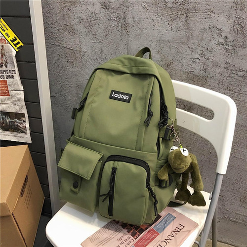 Mochila Escolar Kawaii De Moda, Gran Capacidad Multibolsillo Color Verde