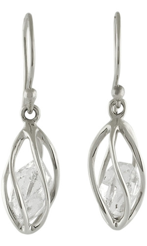 Aretes De Plata Con Cristal De Cuarzo Y Diamante Herkimer