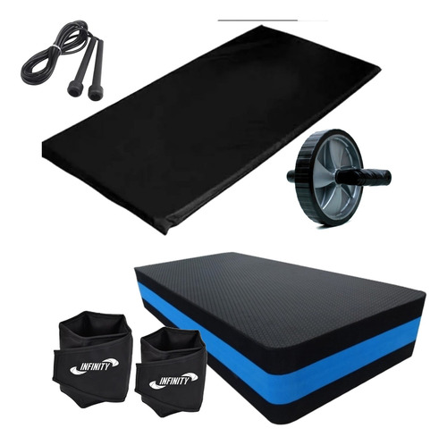 Kit - Caneleira 5 Kg + Step + Roda Abd + Colchonete + Corda