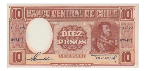 Imagen 1 de 4 de Billete 10 Pesos Chile 1948-1958 Maschke-herrera Unc