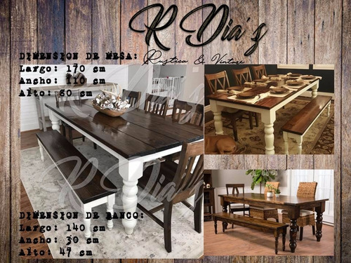 Comedor Vintage, Rustico Con Banca