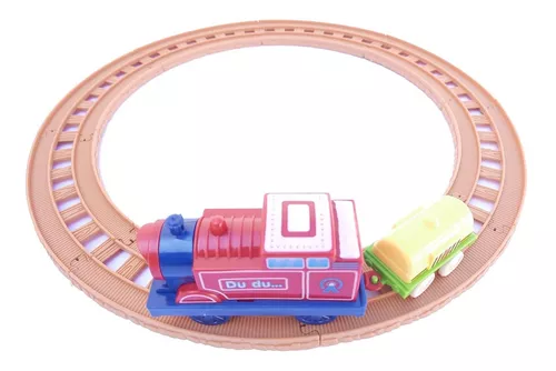 Trem Trenzinho Colorido Com Vagão Infantil Pilha Com Trilhos