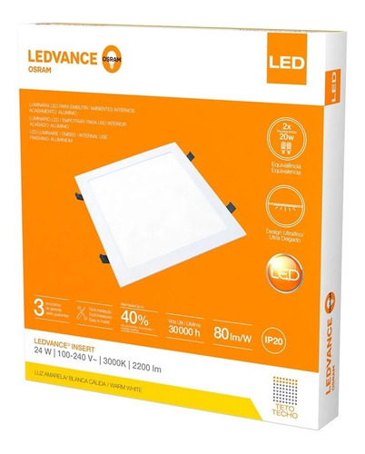 Painel Luminaria Led Embutir 24w 3000k Osram