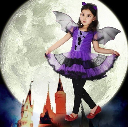 Imagem 2 de 8 de Fantasia Vampira Infantil Vampirinha Halloween C/asas E Arco