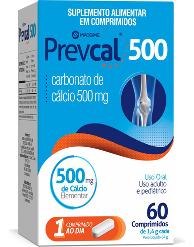 Carbonato De Cálcio 500mg Prevcal 60compr - Cálcio Elementar Sabor Neutro