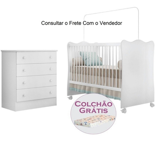 Jogo De Quarto Completo Berço Cômoda E Colchão - Tem Frete