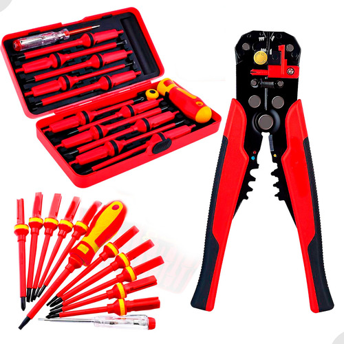 Kit Chave Fenda Phillips Isolada Alicate Eletricista Reparos