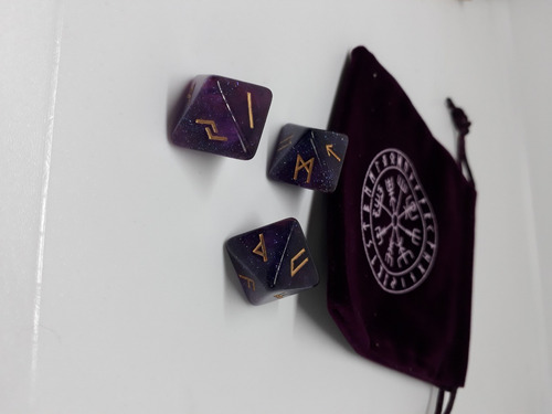 Imagen 3 de 3 de Runas Vikingas Poliedro, 3 Piezas (8 Caras) + Bolsa