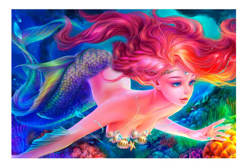 Vinilo 50x75cm Sirena Colores Belleza Dulce Majestuosa