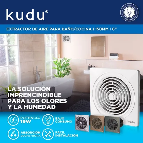 Extractor De Aire Kudu 6 Pulgadas Baño Cocina Blanco 150mm