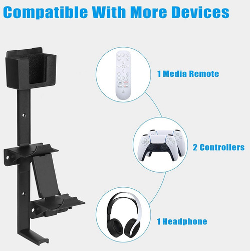 Suporte Parede Para Controle Fone Ps5 Ps4 Series One Preto Techbrasil JYS-P5125