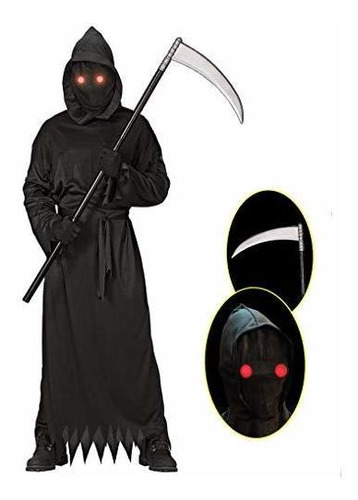 Grim Reaper Halloween Costume With Glowing Red Eyes For Kids