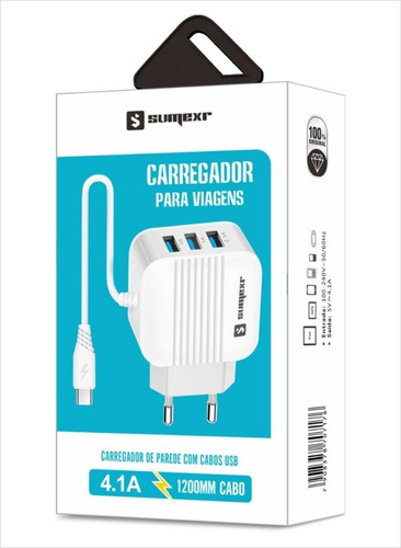 Imagem 2 de 4 de Carregador Original Micro Usb V8 Com 3 Usb 3.1 A