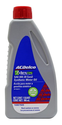 Aceite Sintetic Dexos1 0w-20 Acdelco Cadillac Xt4 2019 946ml