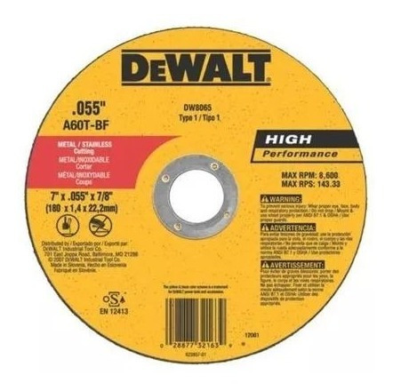 Disco Dewalt Cte Metal Chato 115x1.6x22.2mm - Ynter