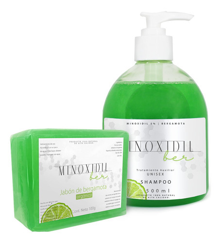 Shampoo 500ml Y Jabón 100g Minoxidil 5% Y Bergamota