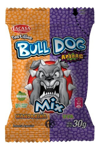 Pastilla Bull Dog - Caja X 12 Unidades - Tutto Dolce Clasica Mandarina--uva