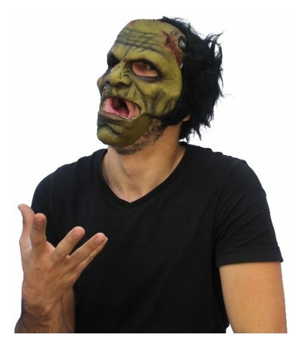 Máscara De Monstro Franky Disfraz The Monster Halloween Color Verde Moving Mouth