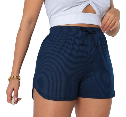 Short Feminino Canelado Curto Confortável Tendência Verão