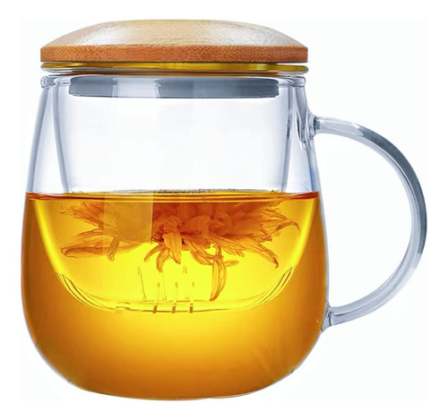 Taza De Té De Cristal Con Infusor Y Tapa De Bambú, 13.5oz Ta