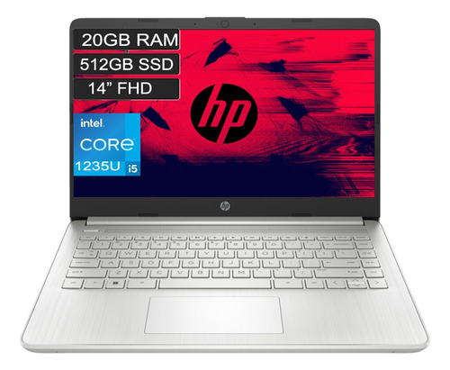 Portátil HP Laptop 14-dq5016la plata 14", Intel Core i5 1235U  20GB de RAM 512GB SSD, Intel Iris X 1366x768px FreeDOS