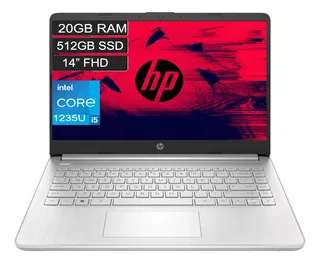 Portátil HP Laptop 14-dq5016la plata 14", Intel Core i5 1235U 20GB de RAM 512GB SSD, Intel Iris X 1366x768px FreeDOS