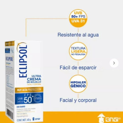 Protector Solar En Crema Facial Y Corpor Eclipsol Fps50 60g