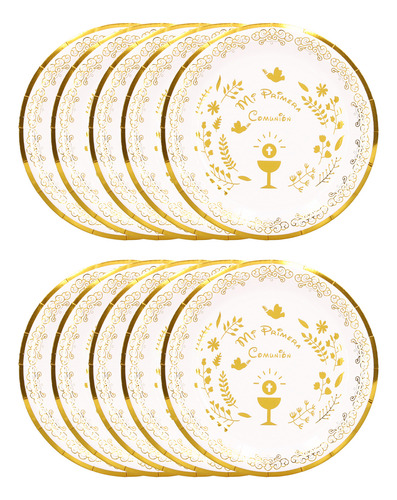 10 Platos De Papel Para Bautizo, 7 Pulgadas, Dios Los Bendig
