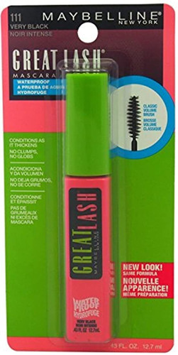 Maybelline Great Lash Mascara Impermeable, Muy Negro [111],