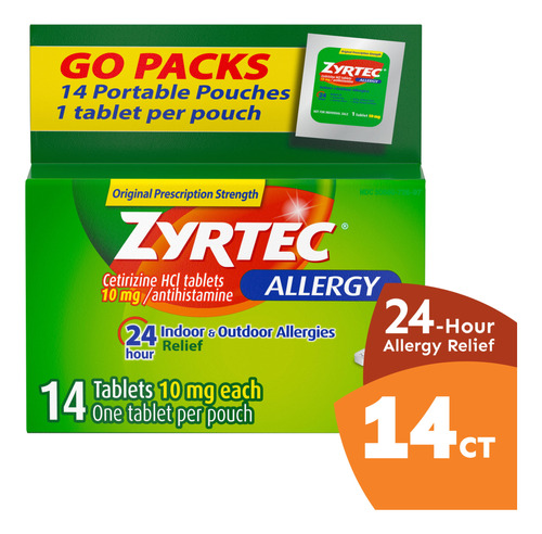 Tabletas Alivio De Las Alergias Zyrtec 24 Horas Con 10 Mg