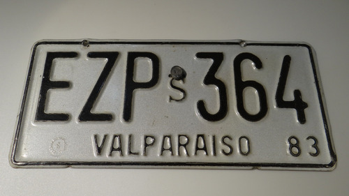 Placa Patente Antigua Chilena, Valpo 83