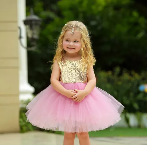 Vestido dorado con rosa tipo tutu - Dbellos