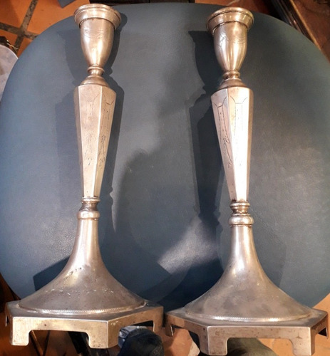 Antiguo Par Candelabro Art Deco Plata Judia Polonia Cuño 3