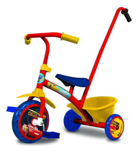 Triciclo Little Cars Disney Con Barra De Arrastre Y Canasto