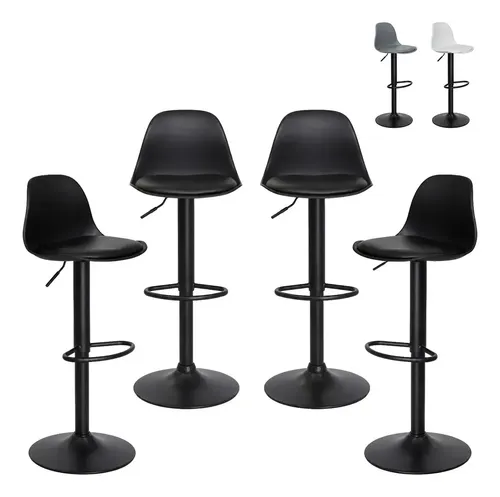 Set De 4 Bancos Barra Cocina Con Respaldo Alto Taburetes Modernos Estructura Negra Asiento Acojinado Color Negro