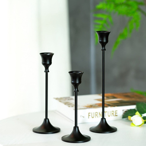 Castiçais Cônicos Conjunto De Castiçais Pretos Com 3 Castiça