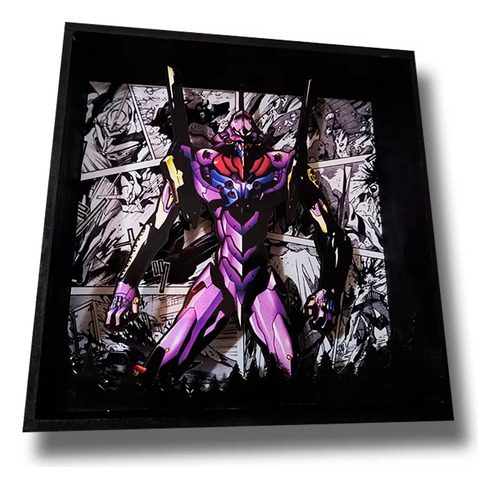 Cuadros Diorama 3d - Anime - Videojuegos - Retro - 20x20cm Evangelion Negro