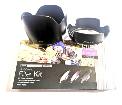 Kit 3 Filtros 58mm + 2 Parasoles Para Lentes Canon