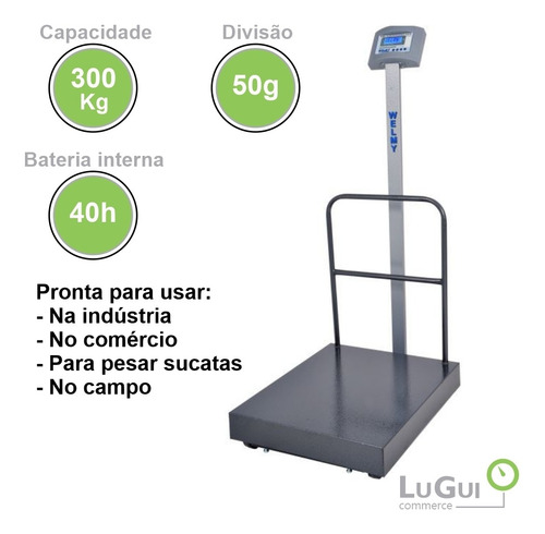 Imagem 2 de 4 de Balança Comercial W300 40x50 Lcd C/ Bat C/ Coluna E Grade