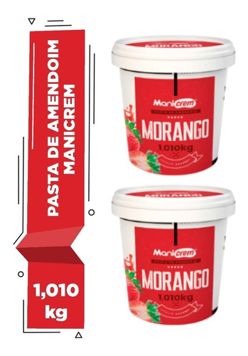 Kit 02 Potes Manicrem Pasta Amendoim Sabor Morango 1,010kg