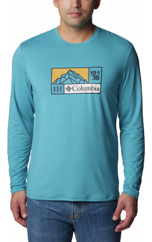 Polo Columbia Para Hombre Tech Trail Ls Graphi Azul