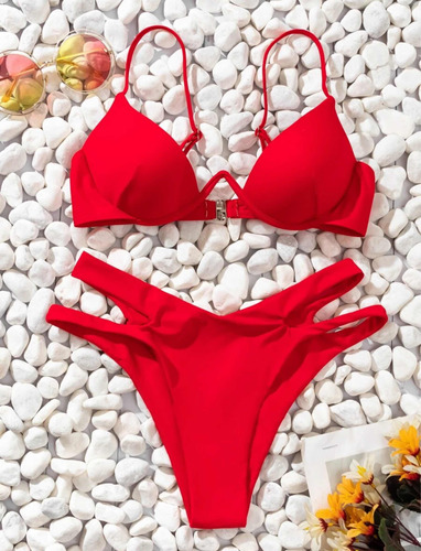 Conjunto De Bikini Unicolor Sujetador Trasero Traje De Baño