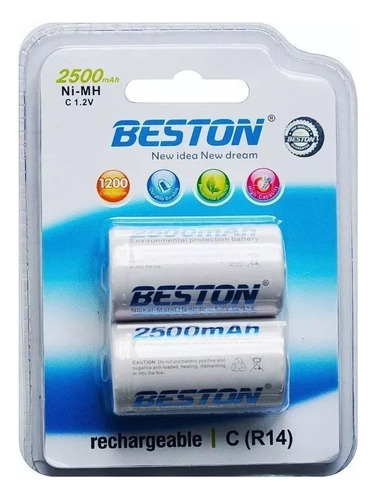 Pila Recargable Batería X2 Tipo C 2500mah 1.2v Beston R14 