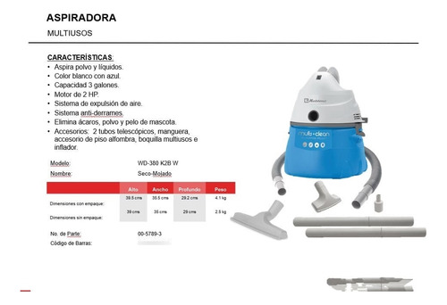 Aspiradora Koblenz 3 Galones Multiusos