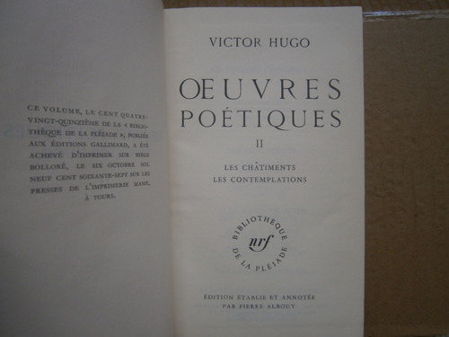 Victor Hugo Oeuvres Poetiques 2 La Pleiade 1967 En Frances