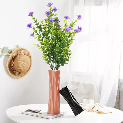 4 Plantas Artificiales, Arbustos Verdes, Flores Moradas