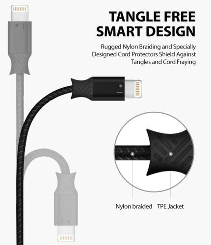 Imagen 3 de 8 de Cable Para iPhone Ringke Usb Smart Fish Reforzado Negro