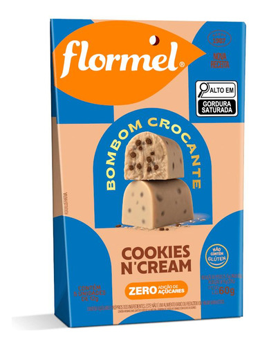 Bombom Branco Com Gotas De Cookie, Zero Açúcar Flormel- 60g