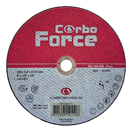 Disco Corte Ferro Carborundum   9 X1/8 X7/8 - 2 Telas